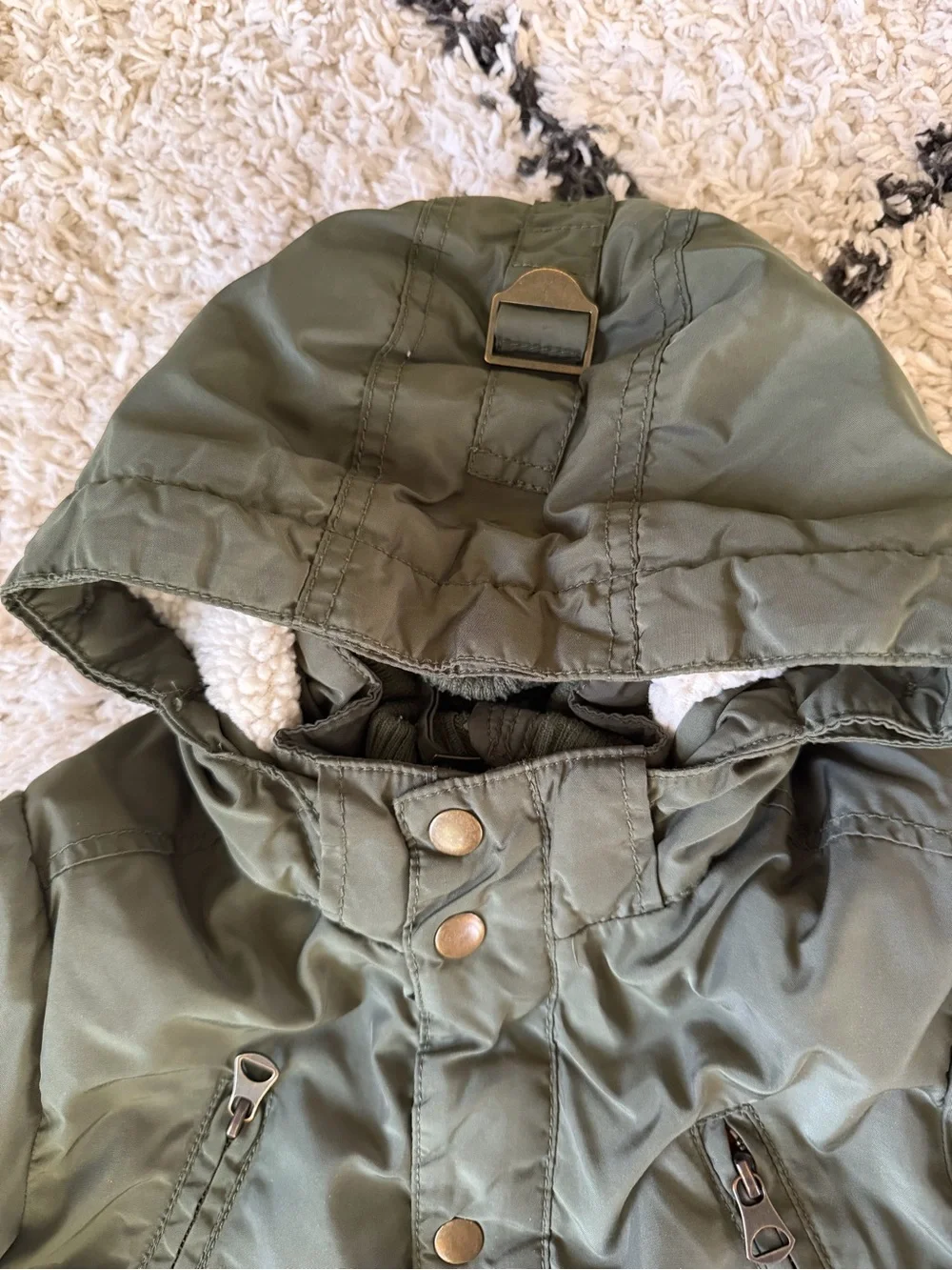H&M Olive Green Puffer Hooded Kids Coat 4-5 year old